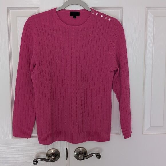 J Crew Collection 100% Cashmere Pink Cable knit Sweater Round neck Size M - Picture 1 of 8